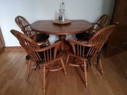 Solid Pine Dining Table with Four Solid Beech Windsor Chairs